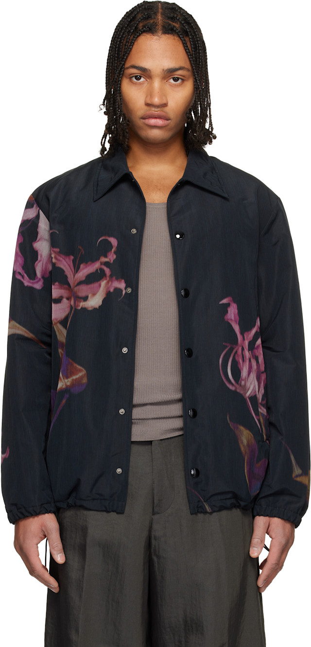 Dries Van Noten: Black Printed Jacket | SSENSE