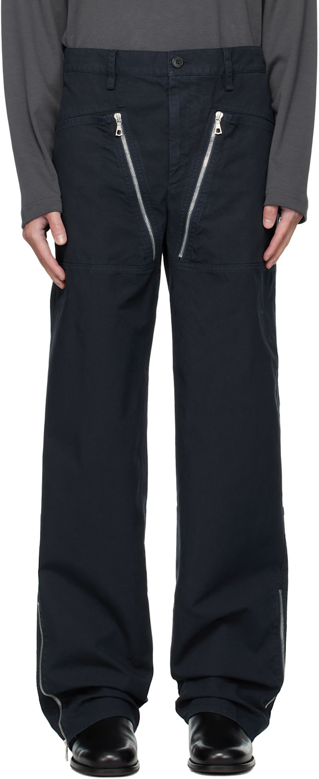 Dries Van Noten: Navy Zip Trousers | SSENSE