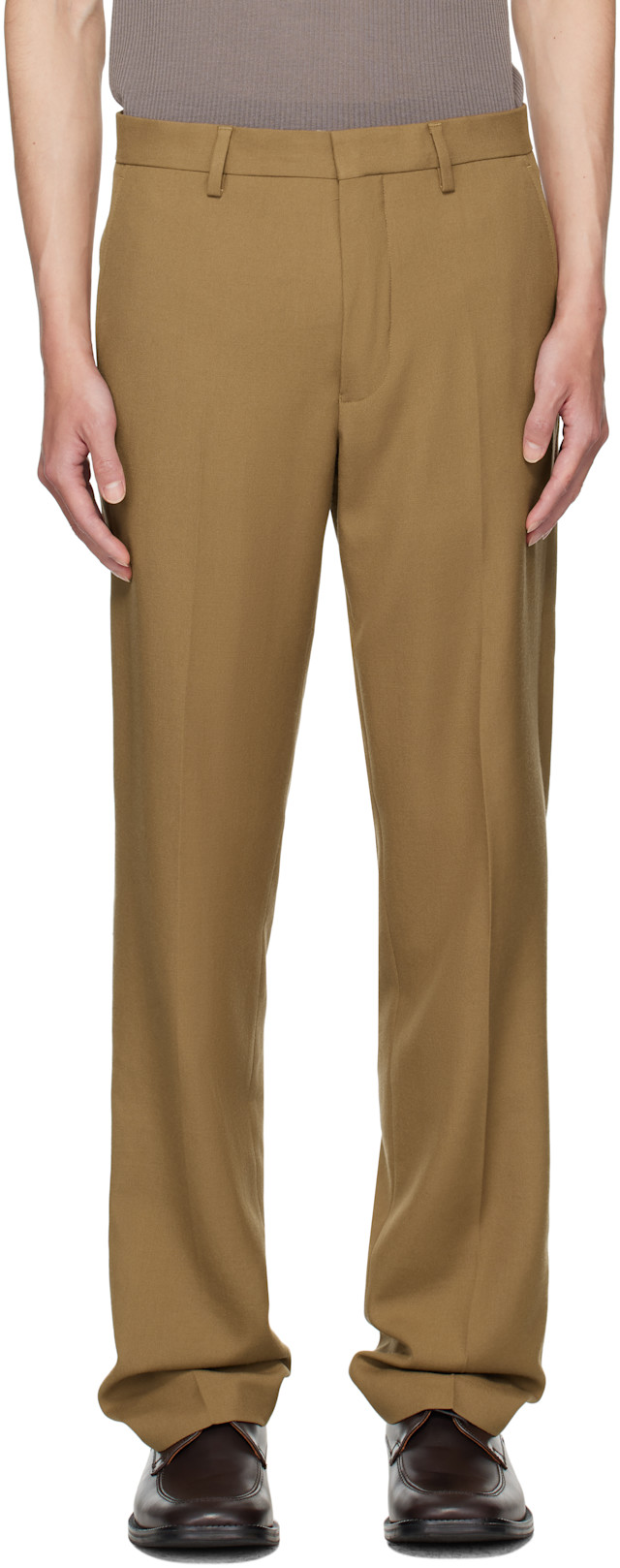 Dries Van Noten: Tan Wool Trousers | SSENSE Dries Van Noten: Tan Wool Trousers | SSENSE