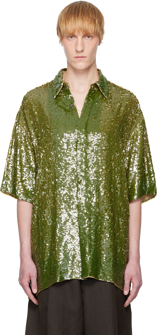Dries Van Noten: Khaki Sequin Shirt | SSENSE