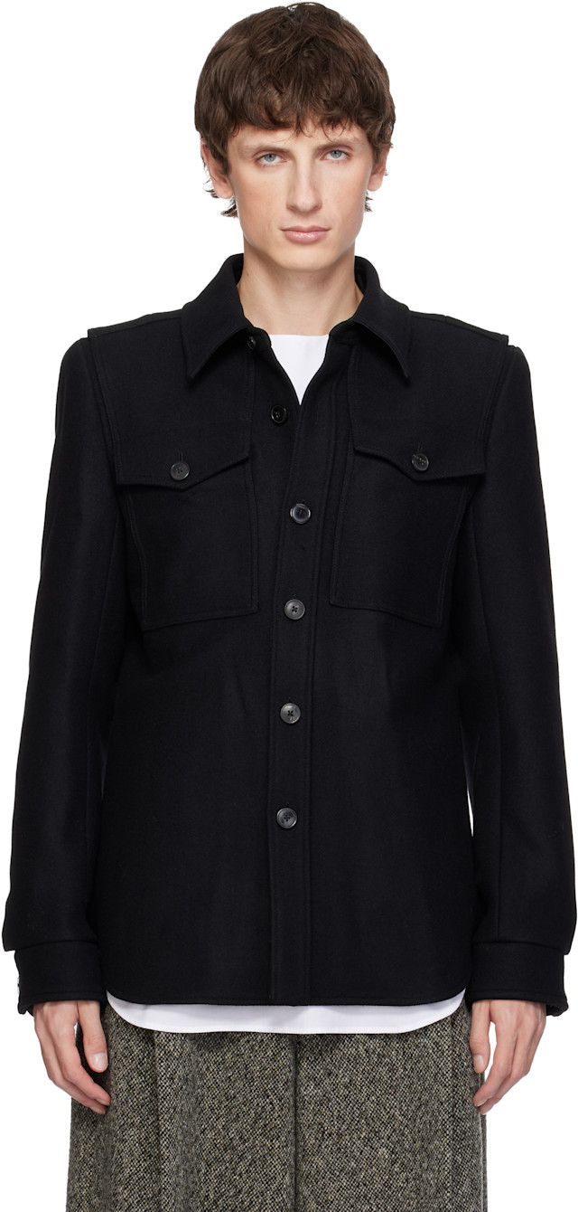 Dries Van Noten: Black Constructed Wool Overshirt | SSENSE