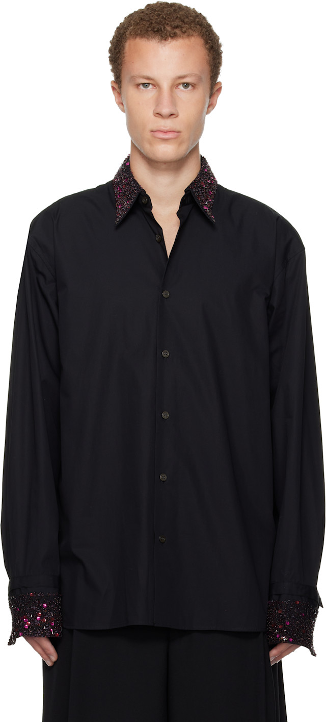 Dries Van Noten: ブラック スパンコール トリム シャツ | SSENSE 日本