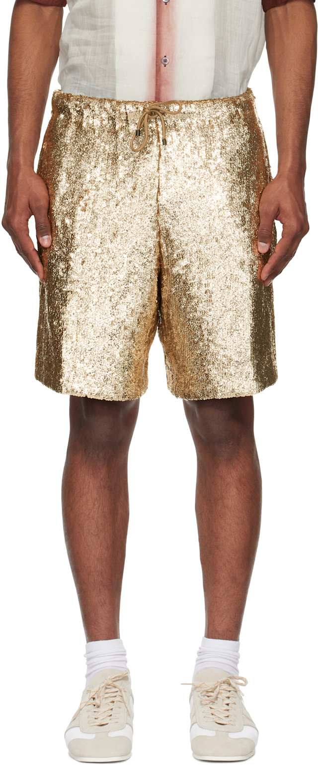 Dries Van Noten: ゴールド スパンコール ショートパンツ | SSENSE 日本