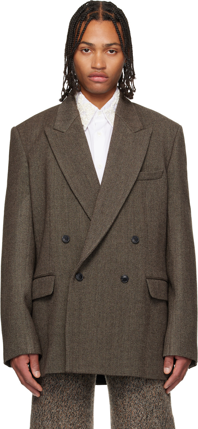 1990s Dries Van Noten ウールヘリンボーントラウザーズ Dries Van Noten: Brown Wool Serge Blazer | SSENSE