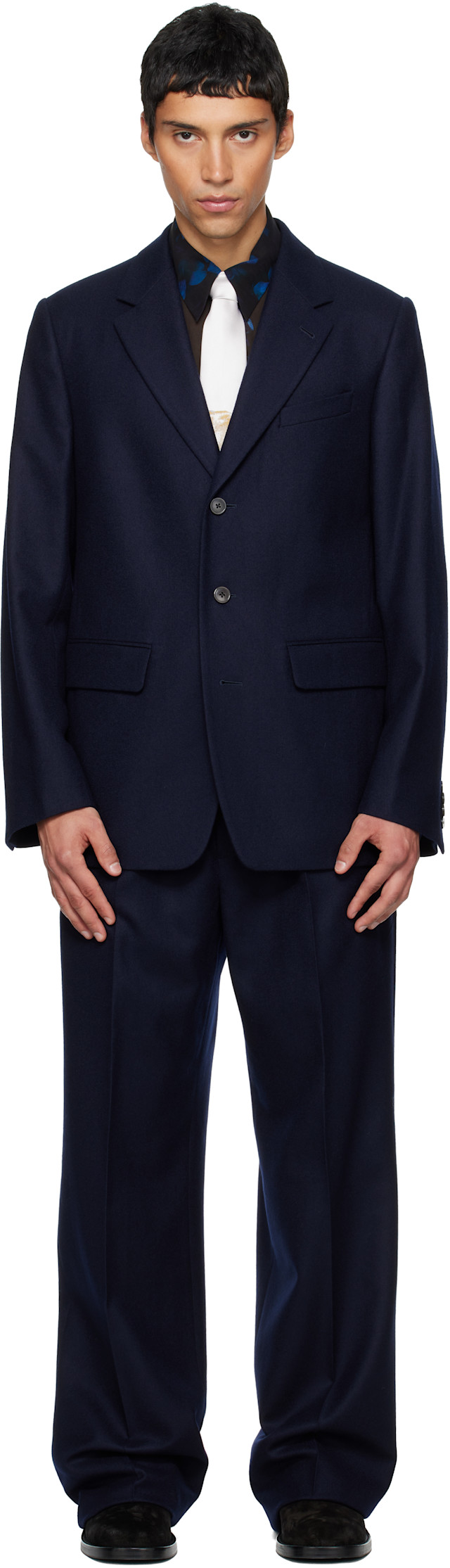 DRIES VAN NOTEN ネイビー スラックス サイズ48 Dries Van Noten: Navy Loose Fit Suit | SSENSE Norway