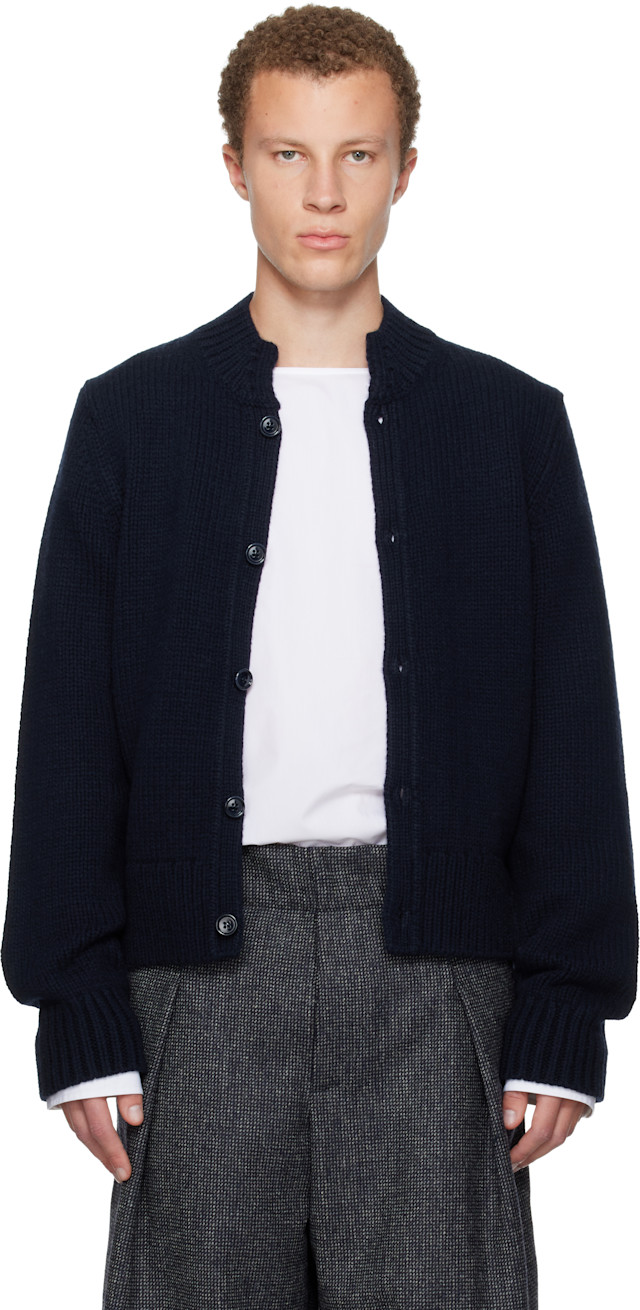 Dries Van Noten: Navy Merino Wool Cardigan | SSENSE