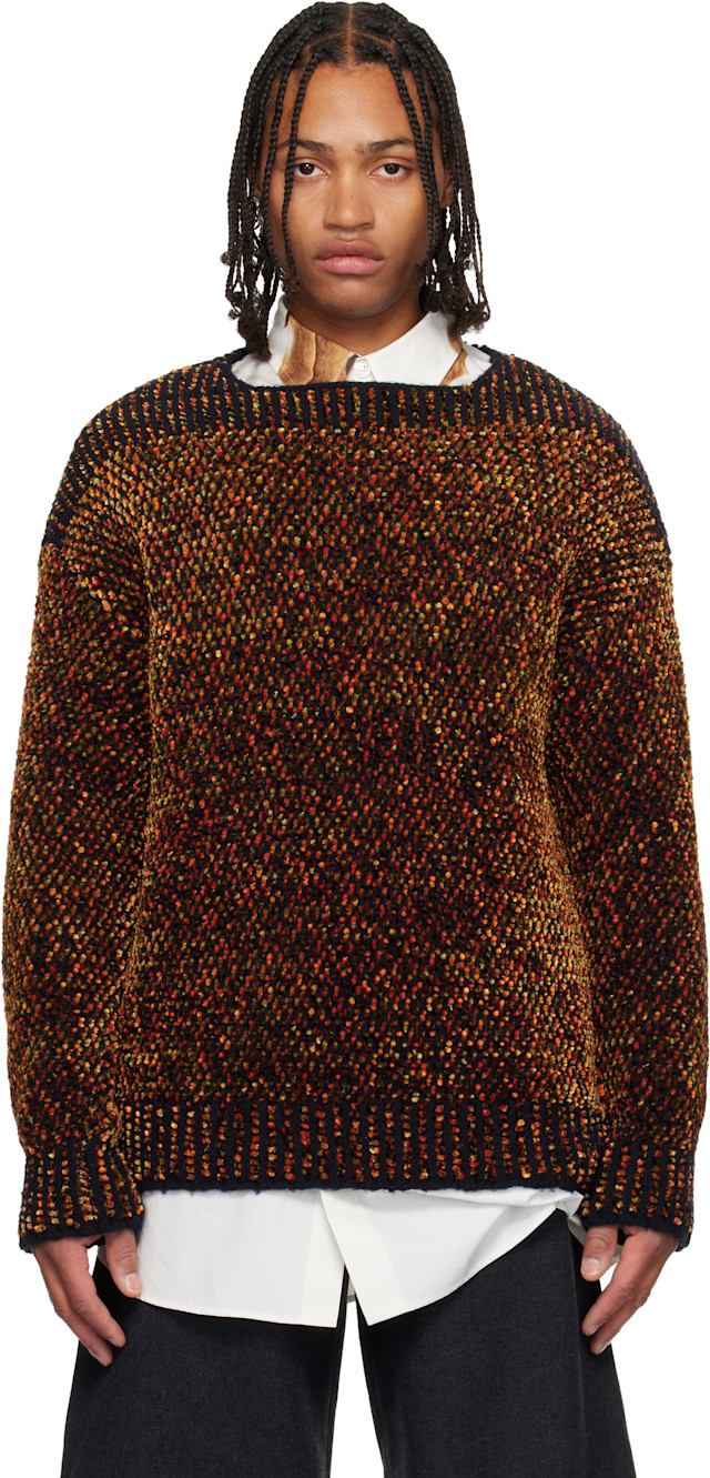 Dries Van Noten: Black & Orange Jacquard Sweater | SSENSE