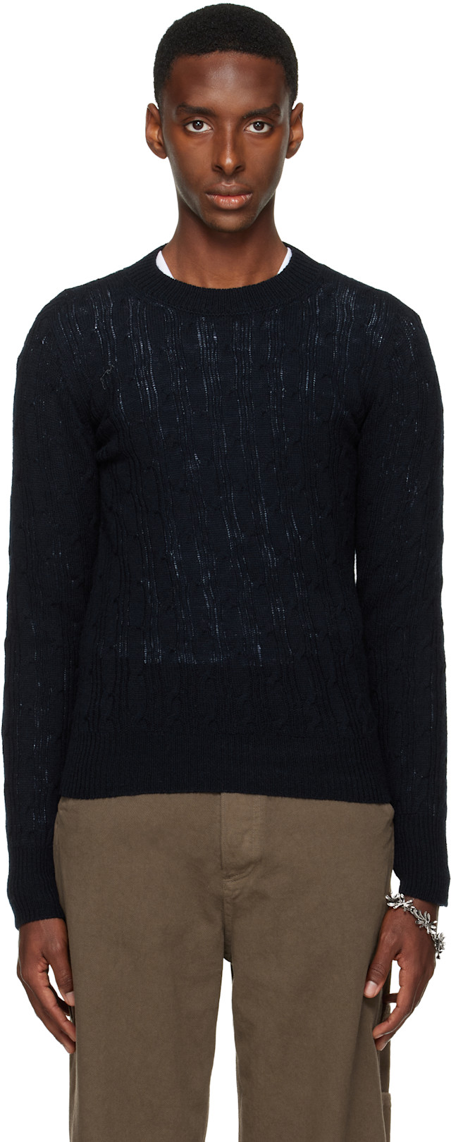 Dries Van Noten: Black Crewneck Sweater | SSENSE
