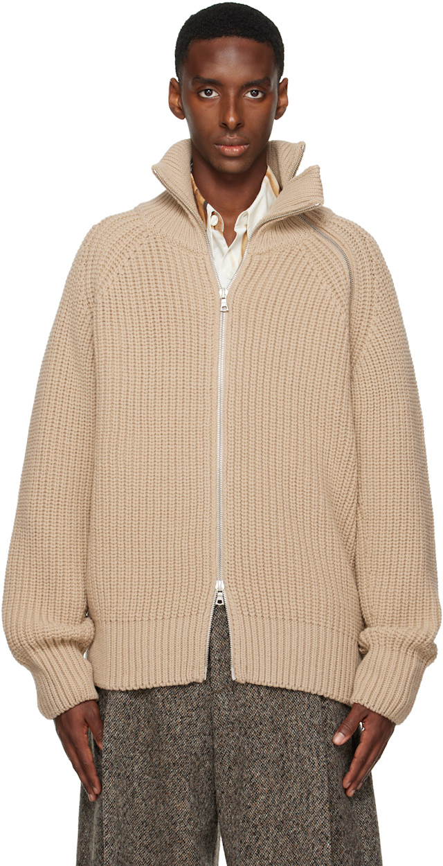 Dries Van Noten: Beige Zip Sweater | SSENSE