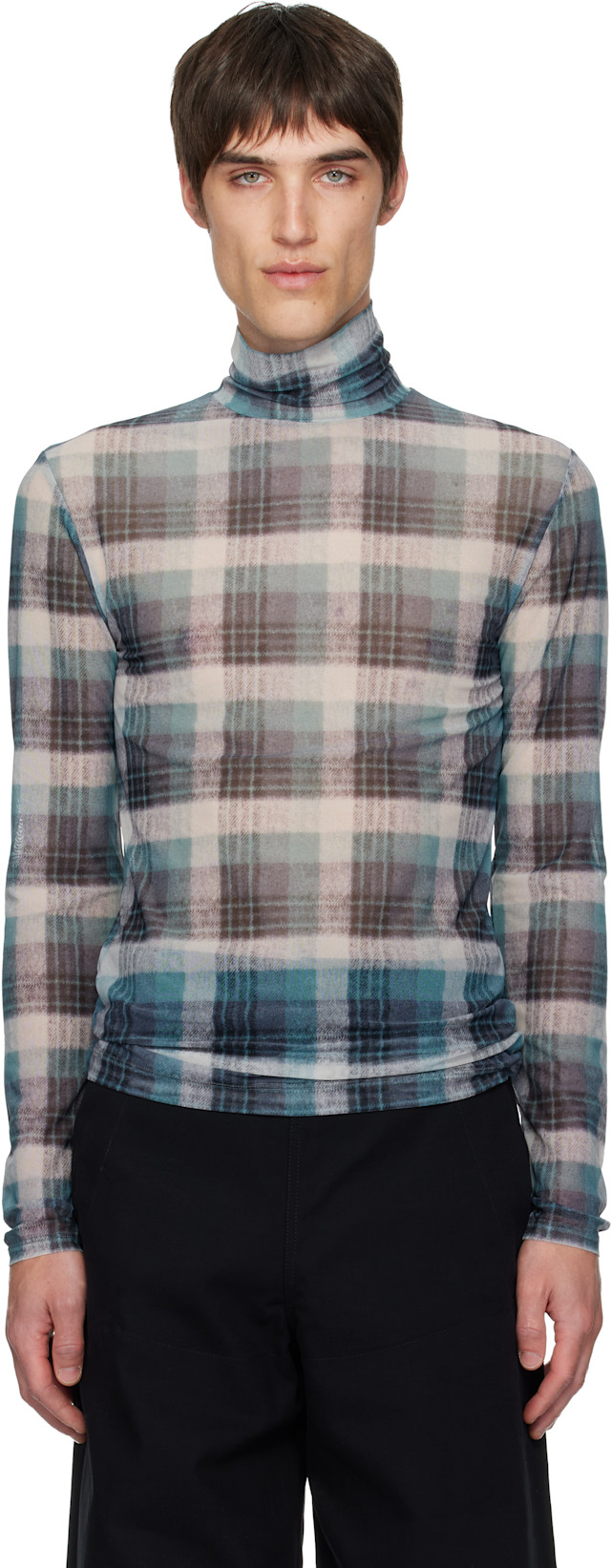 Dries Van Noten: Blue Mesh Turtleneck | SSENSE