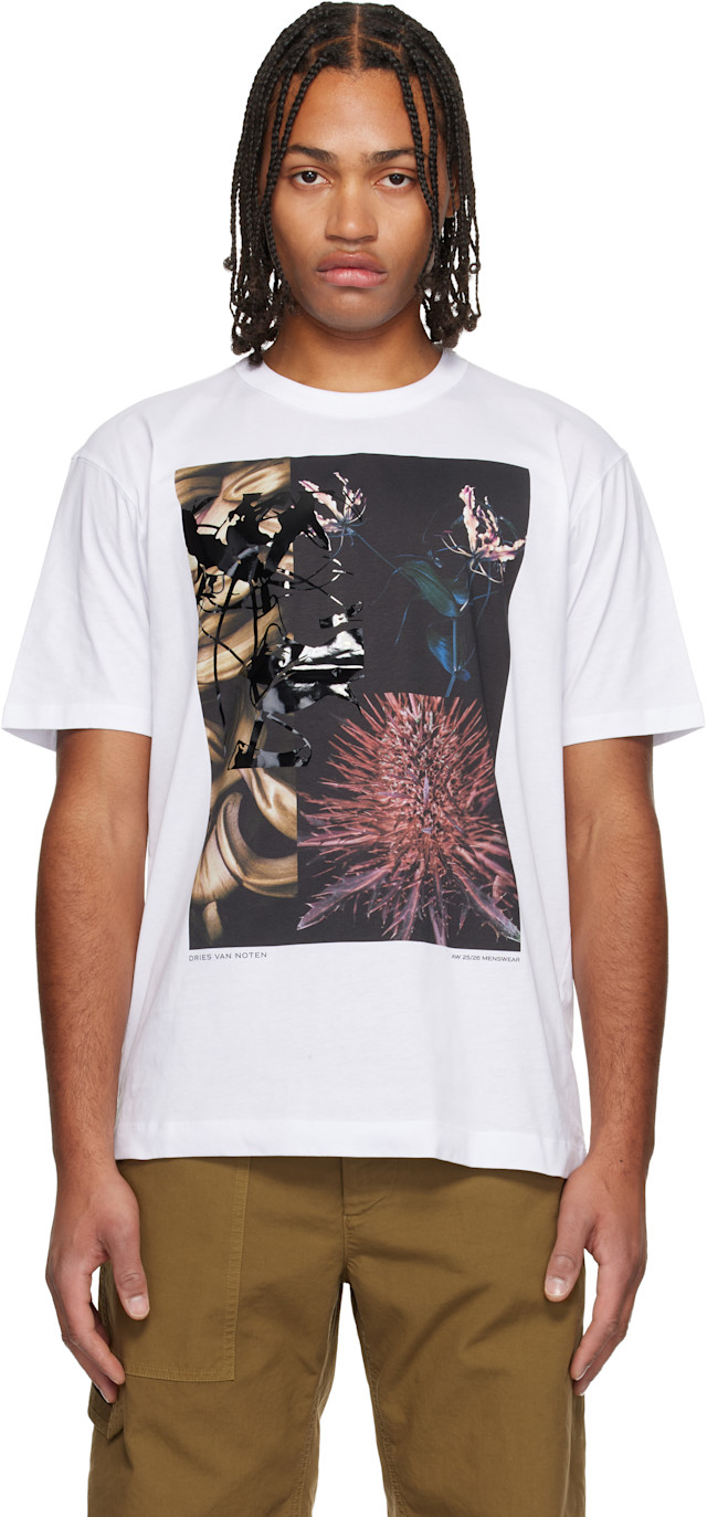 Dries Van Noten: White Printed T-shirt | SSENSE
