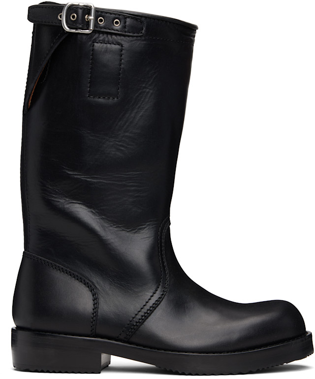 Dries Van Noten: Black Leather Biker Boots | SSENSE