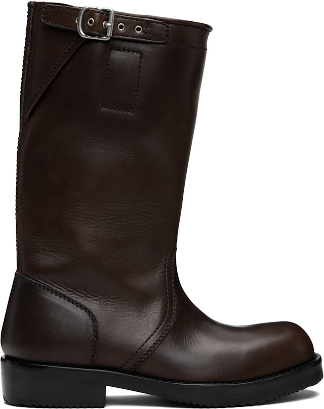 Dries Van Noten: Brown Leather Biker Boots | SSENSE