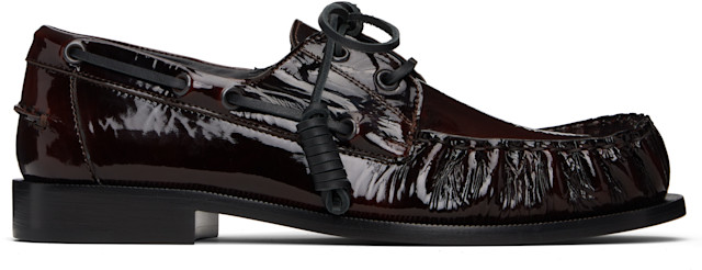 Dries Van Noten: Brown Patent Leather Boat Shoes | SSENSE
