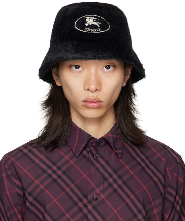 【チョこ様⭐︎専用】BURBERRY バケットハット ブラック/ストライプ Burberry: ブラック Knight Stamp フェイクファー バケットハット
