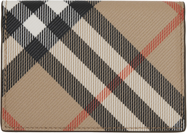 Burberry: Beige Check Folding Case Card Holder | SSENSE Canada