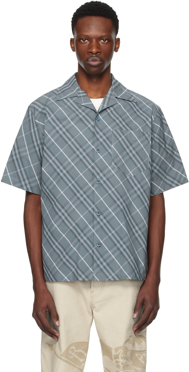 Burberry: Navy Relaxed Fit Check Cotton Shirt | SSENSE