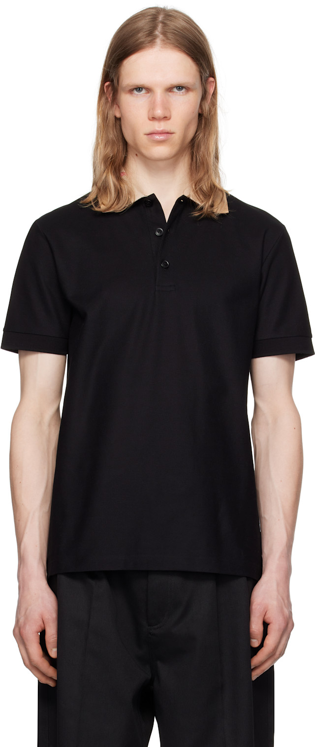 Burberry: ブラック Check Collar コットン ポロシャツ | SSENSE 日本