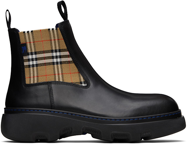 BURBERRY ブラック クリーパー チェルシーブーツ Burberry: Black Leather Creeper Low Chelsea Boots | SSENSE