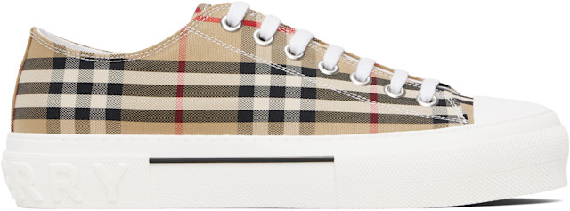 Burberry: Beige Check Sneakers | SSENSE
