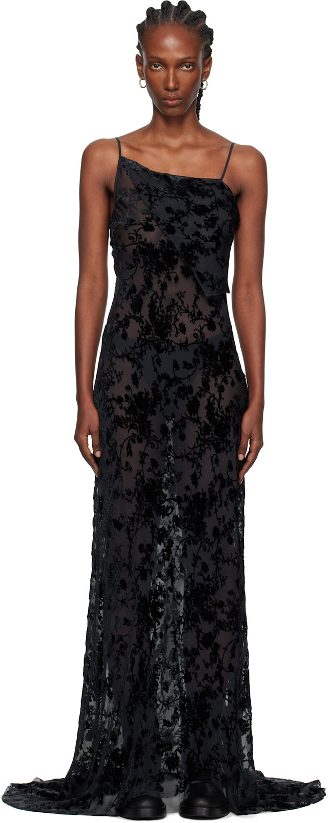 ANN DEMEULEMEESTER ブラック ワンピース S Ann Demeulemeester: Black Aaricia Bias Slip Maxi Dress | SSENSE