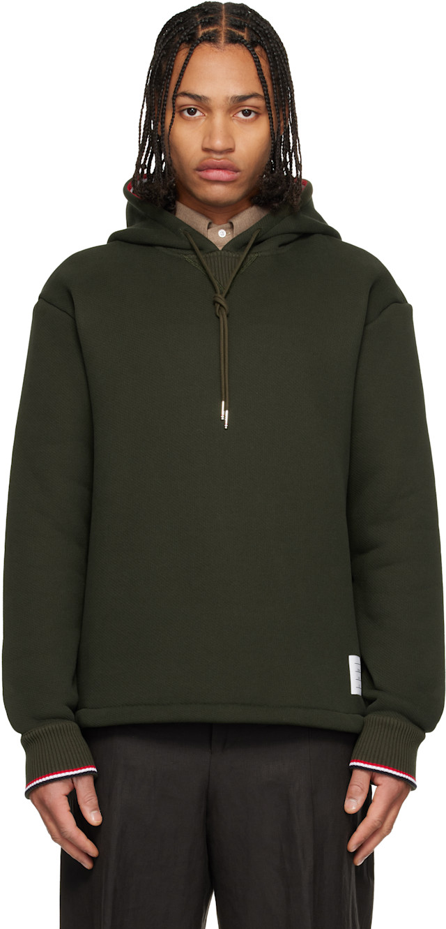 THOM BROWNEシップアップパカ Thom Browne: Khaki Loopback Oversized RWB Stripe Hoodie | SSENSE