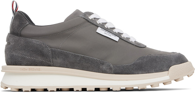 Thom Browne: Gray Double Tech Nylon Alumni Sneakers | SSENSE India