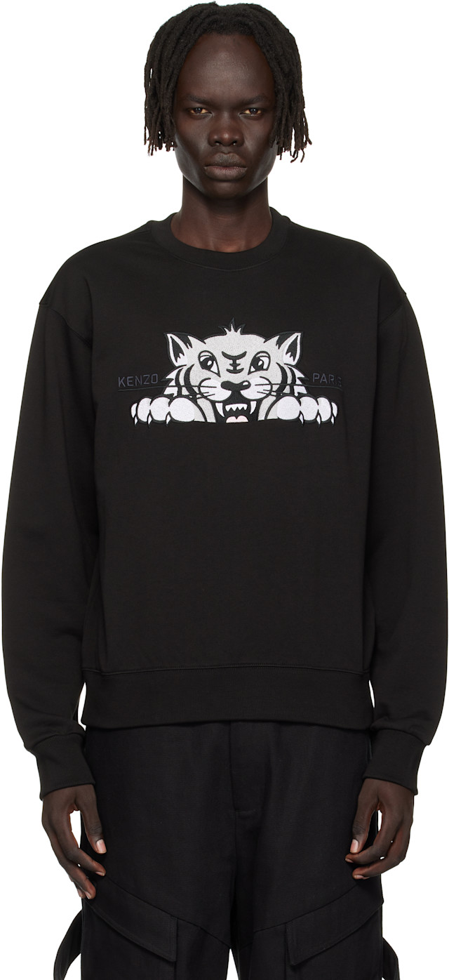 Kenzo: ブラック Kenzo Paris 'KENZO Happy Tiger' Embroidered