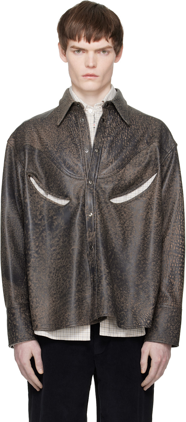 Commission: Beige & Black Rider Leather Overshirt | SSENSE