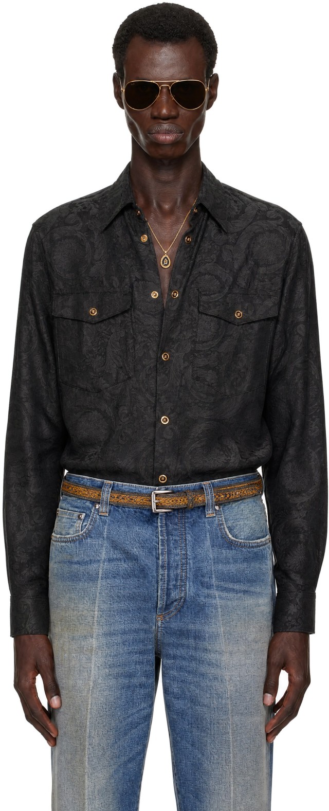 Versace: ブラック バロッコ ジャカード シャツ | SSENSE 日本