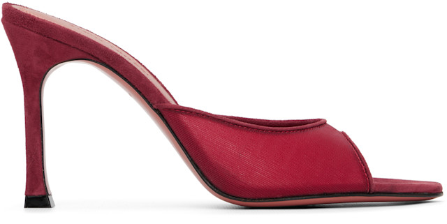 【ALLADINA】 Amina Muaddi: Red Alexa 95 Mesh Slipper Heeled Sandals | SSENSE