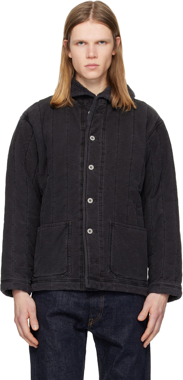 RRL: Black Fleece-Collar Quilted Jersey Jacket | SSENSE