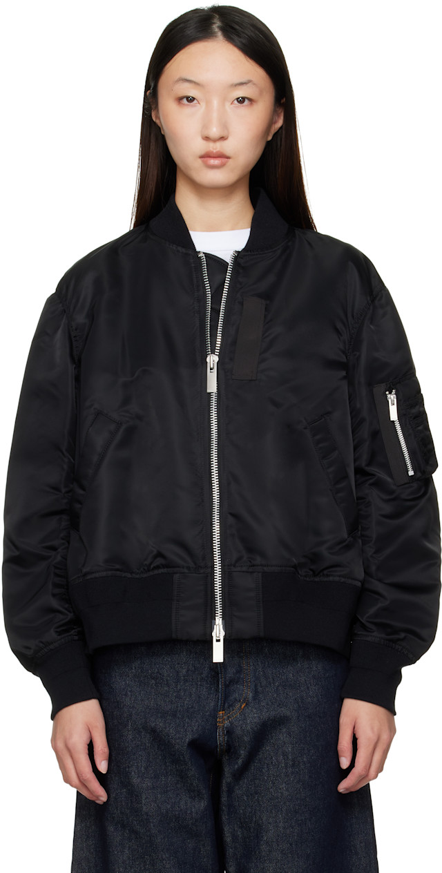 sacai: Black Nylon Twill Bomber Jacket | SSENSE