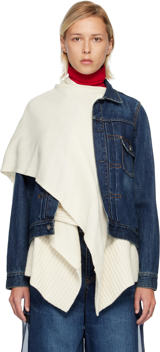 【新品未使用】sacai Denim x Knit Blouson 23AW M sacai: Blue & White Denim & Wool Knit Jacket Set | SSENSE