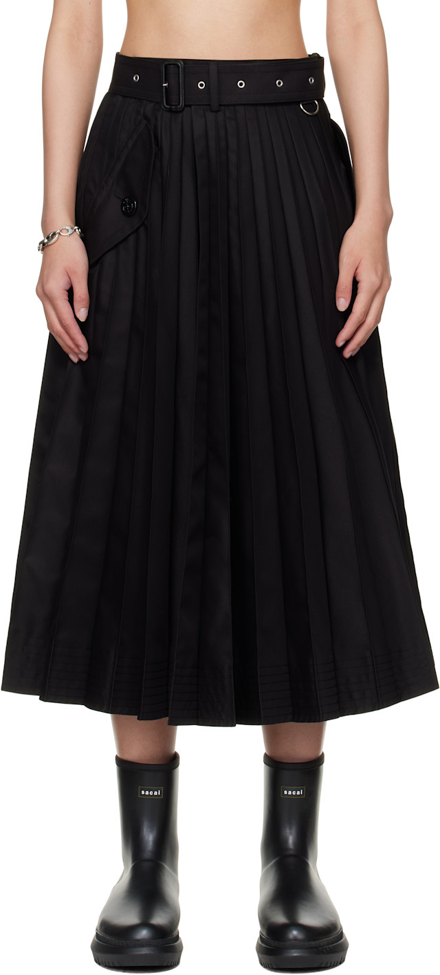 スカート Sacai21SS COTTON GABARDINE TRENCH SKIRT sacai: Black Cotton Gabardine Midi Skirt | SSENSE
