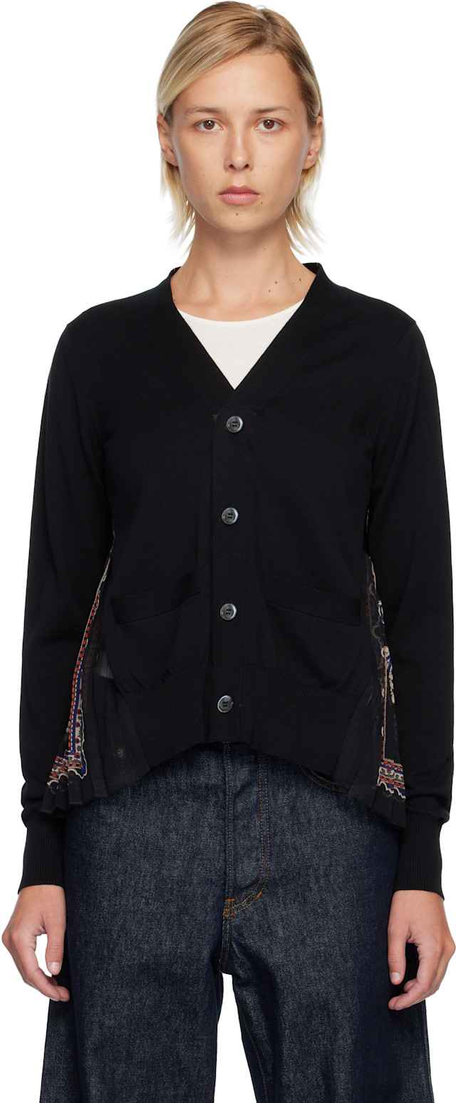 sacai: Black Paisley Print & Cotton Knit Cardigan | SSENSE Puerto Rico