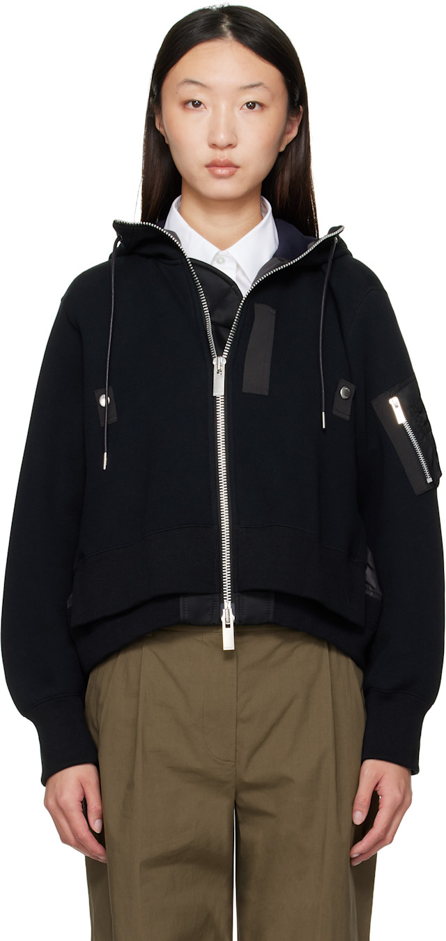トップス sacai SCM-045 sponge sweat MA-1 hoodie sacai Black Sponge Sweat MA-1 Zip Hoodie Sacai