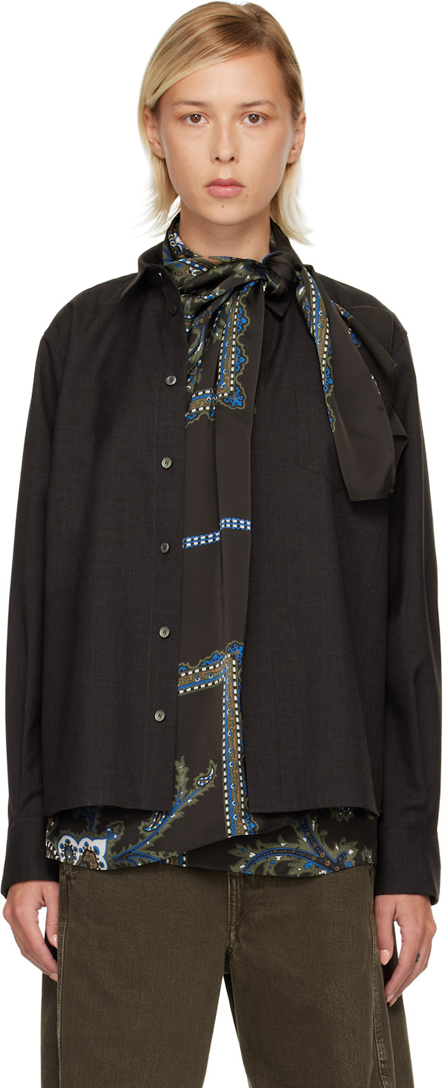 sacai: Brown Suiting & Paisley Print Shirt | SSENSE
