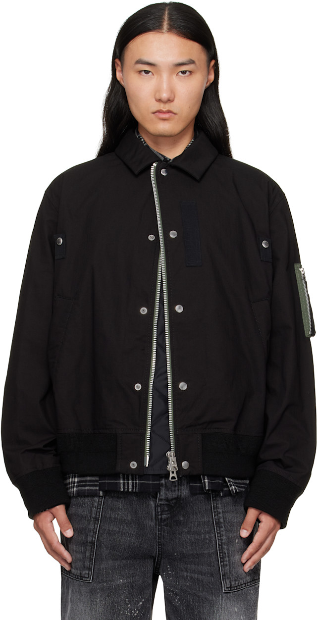 sacai: ブラック リップストップ ボンバージャケット | SSENSE 日本