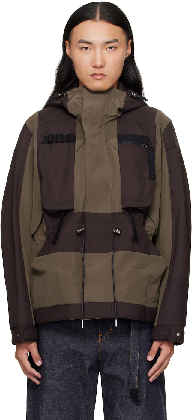sacai: ブラウン＆カーキ Suiting Bonding Grosgrain ジャケット