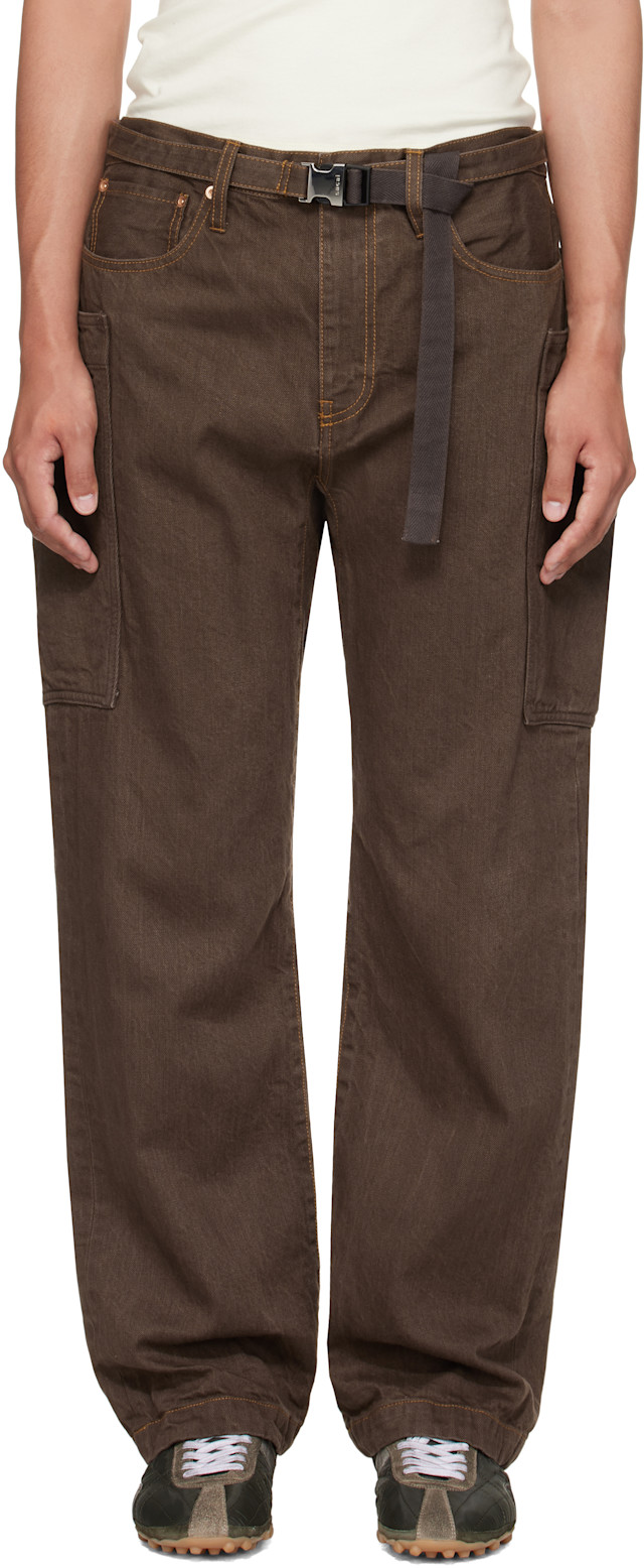 Sacai 25AW Denim Pants サイズ2 カーゴ ブラウン sacai: Brown Belted Denim Cargo Pants | SSENSE