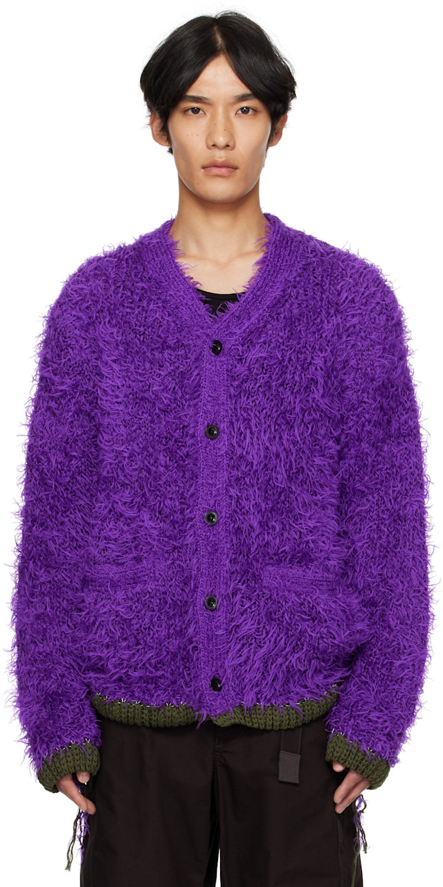sacai: パープル Furry ニットカーディガン | SSENSE 日本