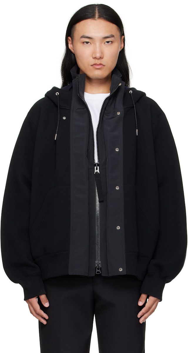 sacai: Black Sponge Sweat & Grosgrain Hoodie | SSENSE
