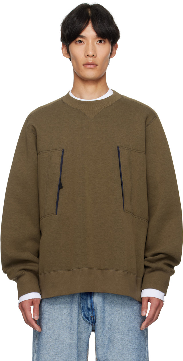 sacai: Khaki Sponge Sweat Sweatshirt | SSENSE
