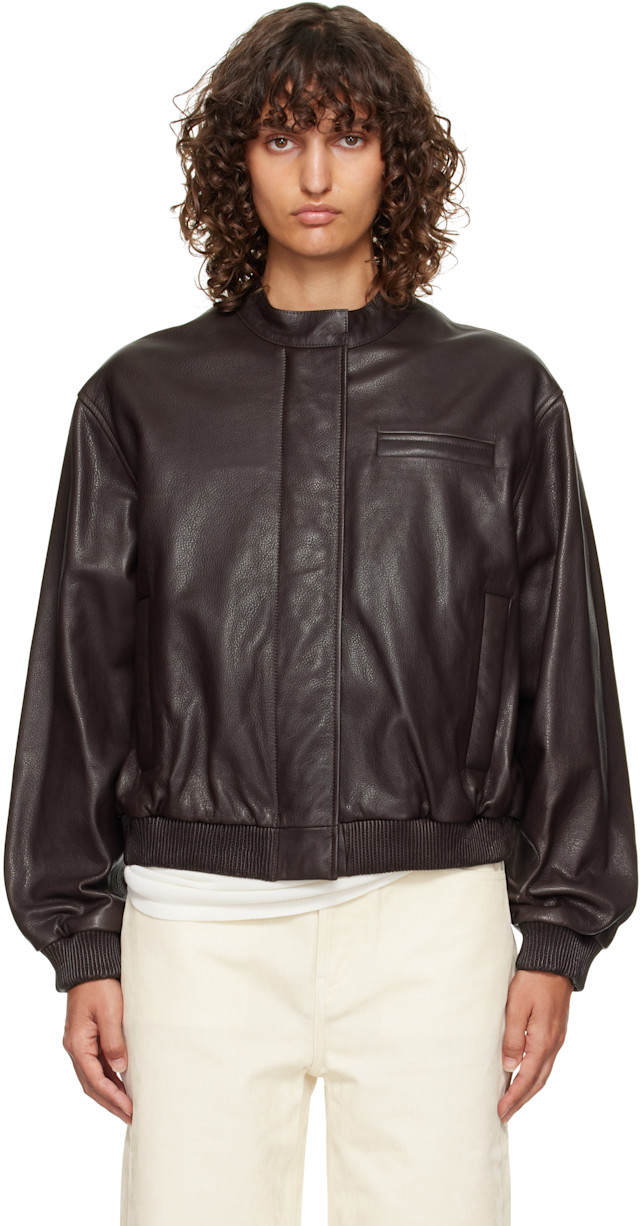 Loulou de Saison: Brown Marlow Leather Bomber Jacket | SSENSE