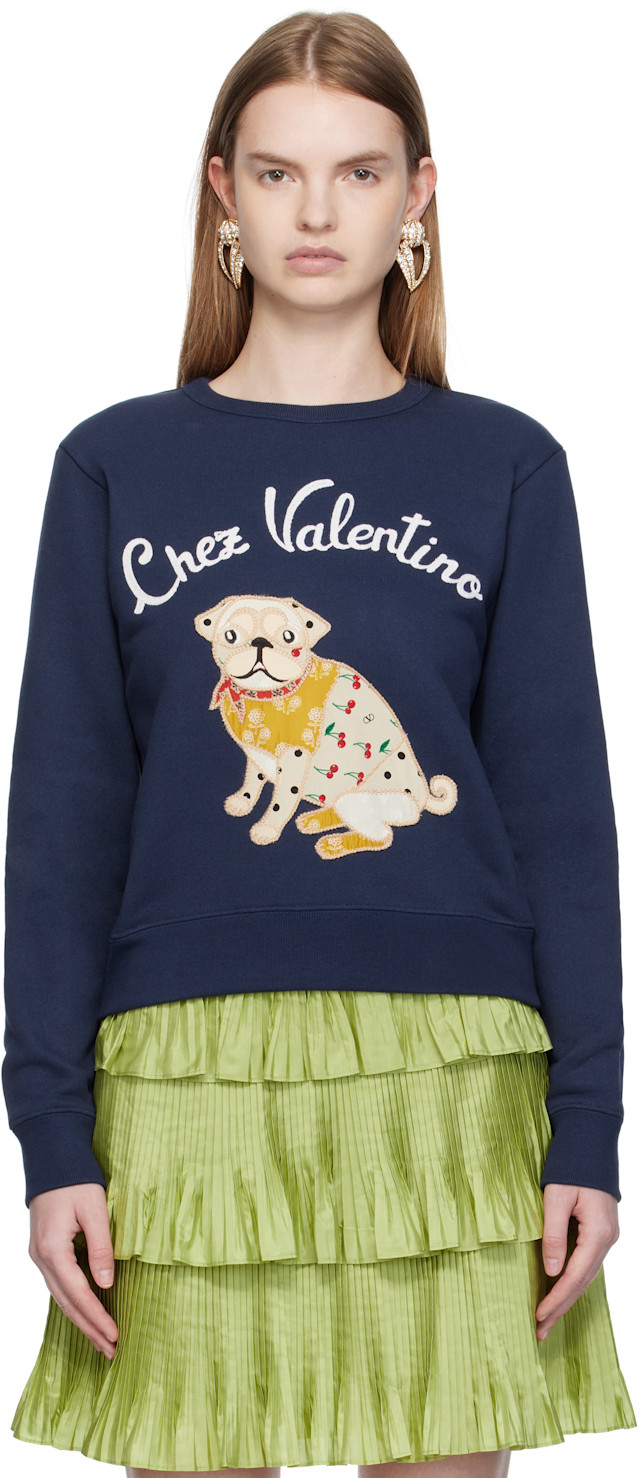 Valentino: ネイビー 'Le Chien De La Maison' スウェットシャツ
