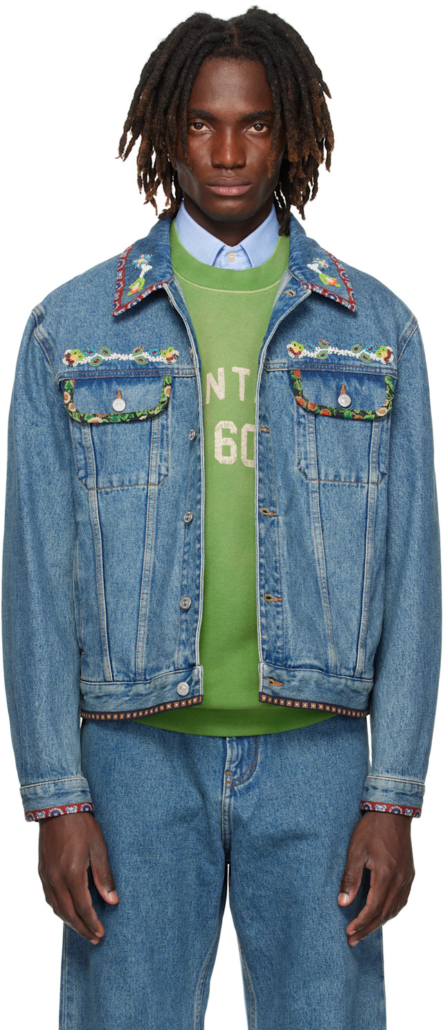 Valentino: ブルー Beaded Embroidery & Printed Edges デニム