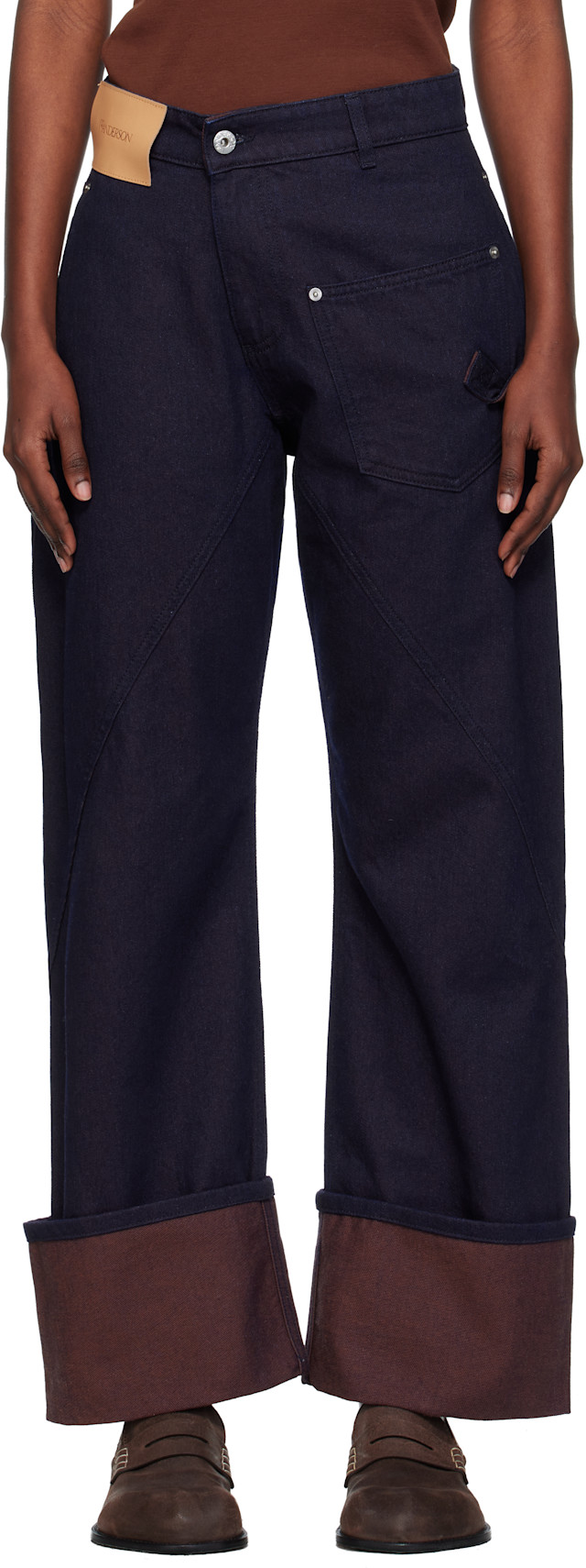 JW Anderson: Navy Turn Up Twisted Workwear Jeans | SSENSE