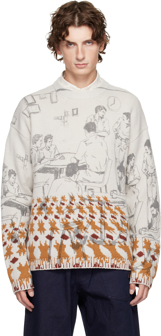 JW Anderson: Gray Print Jacquard Sweater | SSENSE