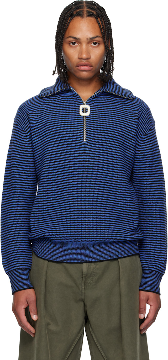 JW Anderson: Blue & Black Half Zip Sweater | SSENSE Germany
